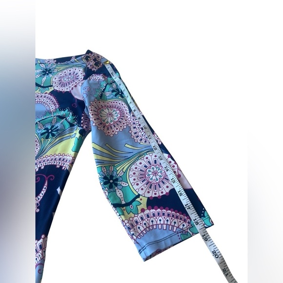 Talbots Spiral Paisley blue jersey knit stretch 3/4 sleeve Knee Length dress - Picture 7 of 10